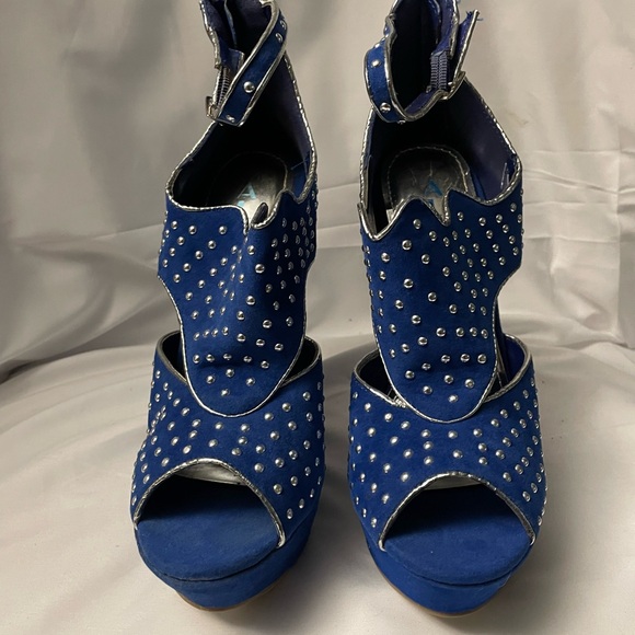 Alba Blue and Silver Wedge Heels with Rhinestone Embellishments - Picture 6 of 7